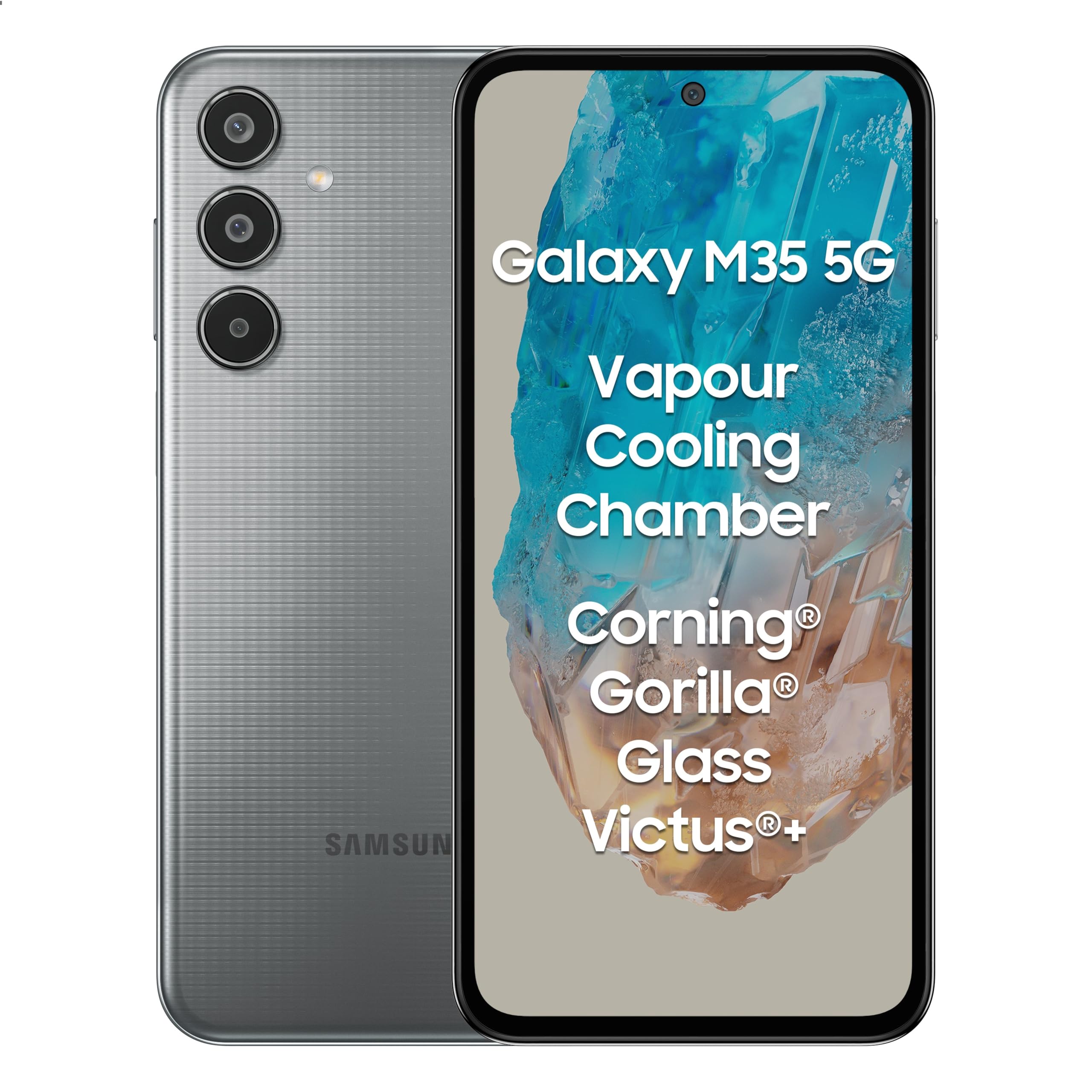 Samsung Galaxy M35 5G (Thunder Grey,6GB RAM,128GB Storage)| Corning Gorilla Glass Victus+| AnTuTu Score 595K+ | Vapour Cooling Chamber | 6000mAh Battery | 120Hz Super AMOLED Display| Without Charger